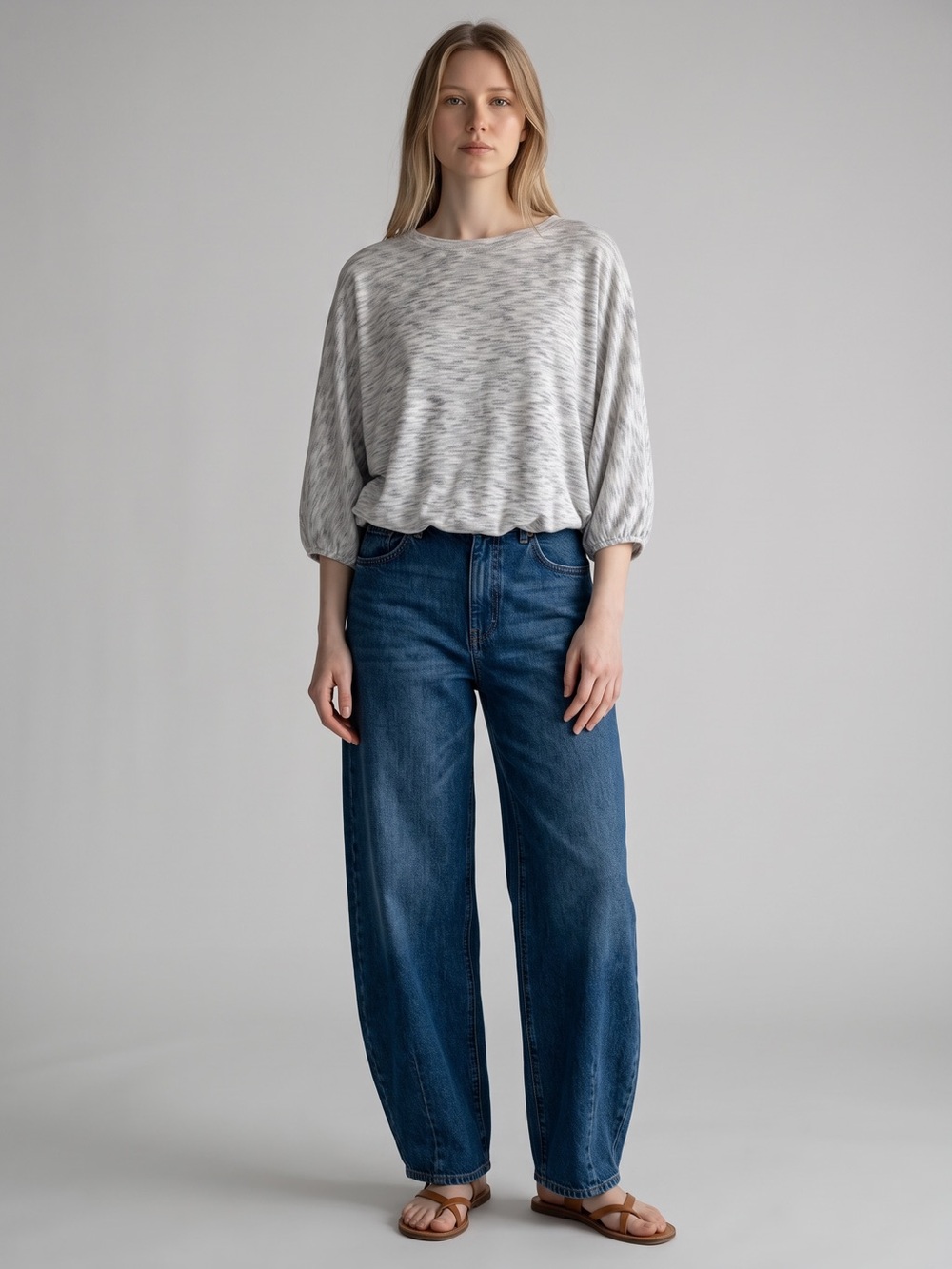 Vintage America Heathered Gray Balloon Hem Top